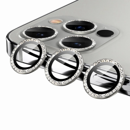 Apple iPhone 11 Pro Taşlı Kamera Lens Koruyucu CL-06 - Gri