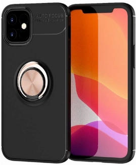 Apple iPhone 12 Mini (5.4) Kılıf Renkli Silikon Yüzüklü Standlı Auto Focus Ravel Kapak - Rose Gold