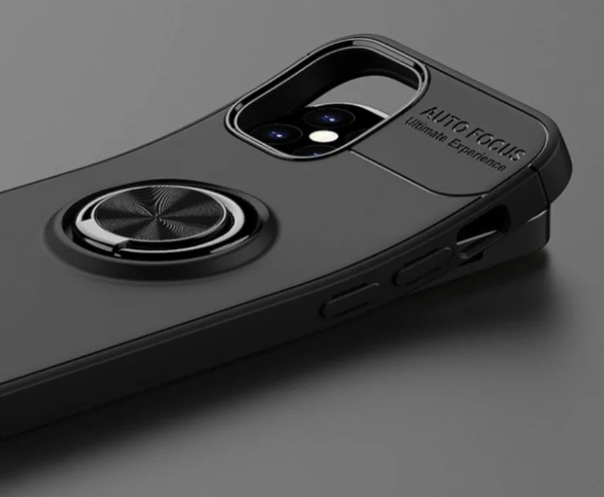 Apple iPhone 12 Mini (5.4) Kılıf Auto Focus Serisi Soft Premium Standlı Yüzüklü Kapak - Siyah