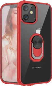 Apple iPhone 12 (6.1) Kılıf Standlı Arkası Şeffaf Kenarları Airbag Kapak - Kırmızı