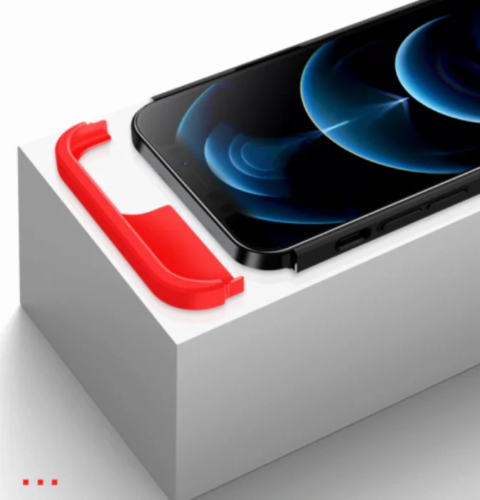 Apple iPhone 12 (6.1) Kılıf 3 Parçalı 360 Tam Korumalı Rubber AYS Kapak - Kırmızı Siyah