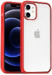 Apple iPhone 12 (6.1) Kılıf Arkası Cam Kenarları Silikon Hom Kapak - Kırmızı
