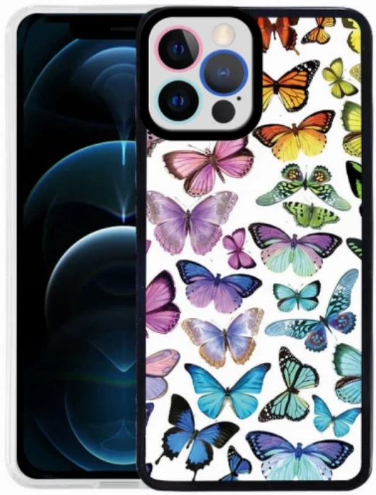 Apple iPhone 12 (6.1) Kılıf Baskılı Desenli Kamera Lens Korumalı M-Fit Kapak Kelebekli - Renkli