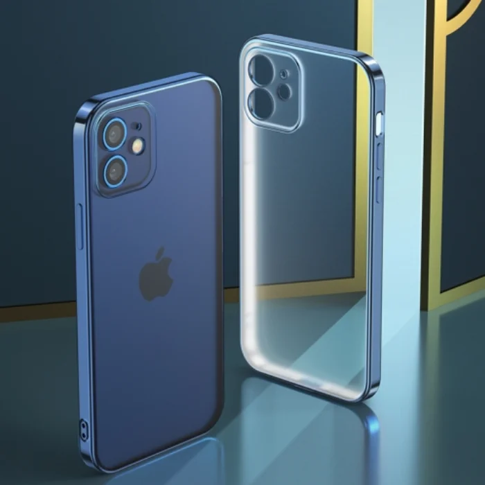 Apple iPhone 12 (6.1) Kılıf Benks Silikon Mat Electroplated 1.2mm Kapak - Mavi