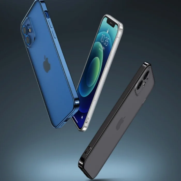Apple iPhone 12 (6.1) Kılıf Benks Silikon Mat Electroplated 1.2mm Kapak - Mavi