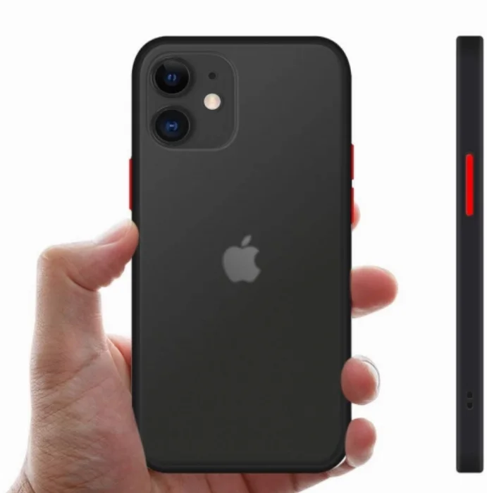 Apple iPhone 12 (6.1) Kılıf Exlusive Arkası Mat Tam Koruma Darbe Emici - Siyah
