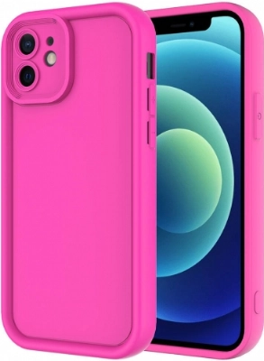 Apple iPhone 12 (6.1) Kılıf Kamera Korumalı Silikon Ananas Kapak - Pembe Koyu