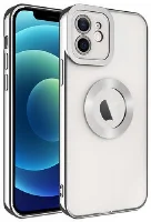 Apple iPhone 12 (6.1) Kılıf Kamera Korumalı Silikon Logo Açık Omega Kapak - Gümüş