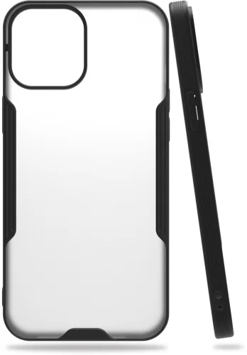 Apple iPhone 12 (6.1) Kılıf Kamera Lens Korumalı Arkası Şeffaf Silikon Kapak - Siyah