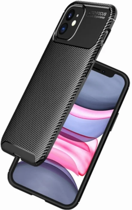 Apple iPhone 12 (6.1) Kılıf Karbon Serisi Mat Fiber Silikon Negro Kapak - Lacivert