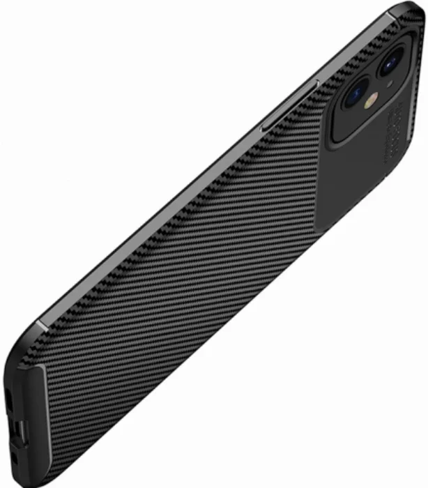 Apple iPhone 12 (6.1) Kılıf Karbon Serisi Mat Fiber Silikon Negro Kapak - Lacivert