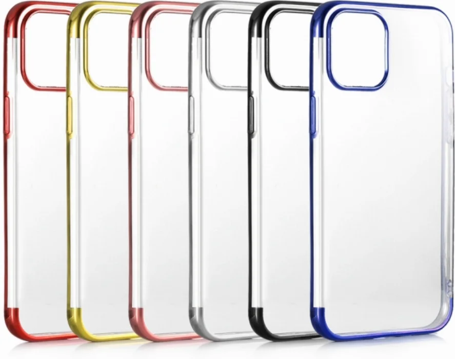 Apple iPhone 12 (6.1) Kılıf Renkli Köşeli Lazer Şeffaf Esnek Silikon - Gold