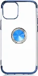 Apple iPhone 12 (6.1) Kılıf Renkli Köşeli Yüzüklü Standlı Lazer Şeffaf Esnek Silikon - Mavi