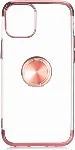 Apple iPhone 12 (6.1) Kılıf Renkli Köşeli Yüzüklü Standlı Lazer Şeffaf Esnek Silikon - Rose Gold