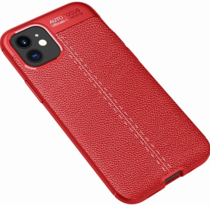 Apple iPhone 12 (6.1) Kılıf Deri Görünümlü Parmak İzi Bırakmaz Niss Silikon - Kırmızı