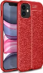 Apple iPhone 12 (6.1) Kılıf Deri Görünümlü Parmak İzi Bırakmaz Niss Silikon - Kırmızı