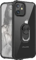 Apple iPhone 12 (6.1) Kılıf Standlı Arkası Şeffaf Kenarları Airbag Kapak - Siyah