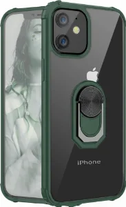 Apple iPhone 12 (6.1) Kılıf Standlı Arkası Şeffaf Kenarları Airbag Kapak - Yeşil