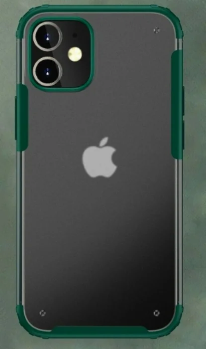 Apple iPhone 12 (6.1) Kılıf Volks Serisi Kenarları Silikon Arkası Şeffaf Sert Kapak - Yeşil