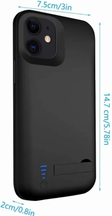 Apple iPhone 12 (6.1) Şarjlı Kılıf 5000 mAh Göstergeli Yedek Batarya Powerbank - Siyah