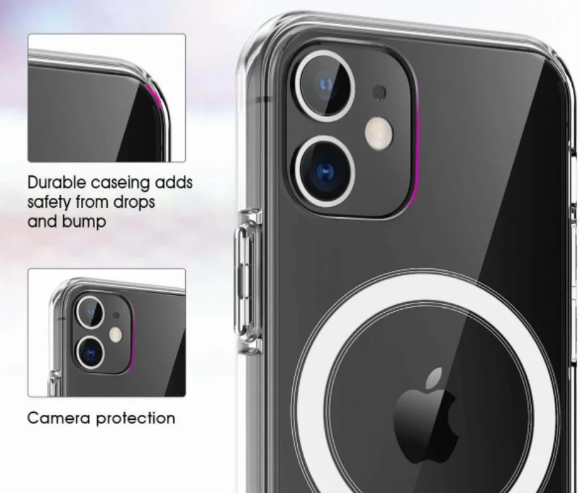 Apple iPhone 12 (6.1) Kılıf MagSafe Wireless Şarj Kapak Köşeleri Airbag - Şeffaf