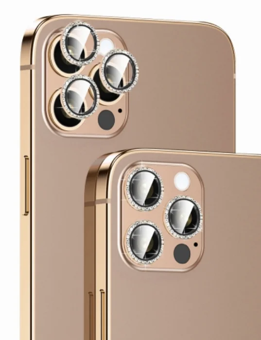 Apple iPhone 12 (6.1) Taşlı Kamera Lens Koruyucu CL-06 - Gri