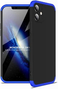 Apple iPhone 12 Mini (5.4) Kılıf 3 Parçalı 360 Tam Korumalı Rubber AYS Kapak - Mavi Siyah