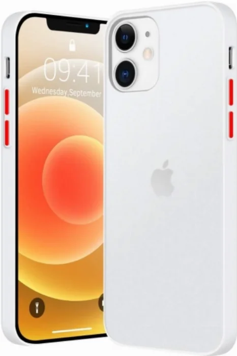 Apple iPhone 12 Mini (5.4) Kılıf Exlusive Arkası Mat Tam Koruma Darbe Emici - Beyaz