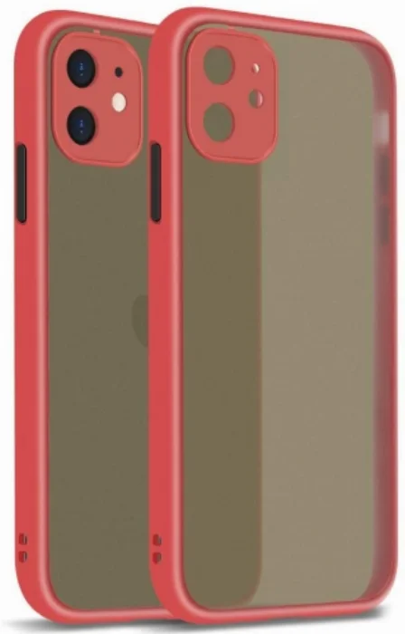 Apple iPhone 12 Mini (5.4) Kılıf Kamera Korumalı Arkası Şeffaf Mat Silikon Kapak - Kırmızı