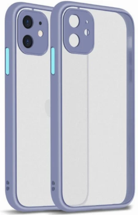 Apple iPhone 12 Mini (5.4) Kılıf Kamera Korumalı Arkası Şeffaf Mat Silikon Kapak - Mor