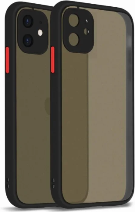 Apple iPhone 12 Mini (5.4) Kılıf Kamera Korumalı Arkası Şeffaf Mat Silikon Kapak - Siyah