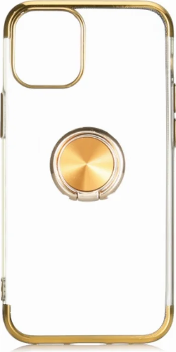 Apple iPhone 12 Mini (5.4) Kılıf Renkli Köşeli Yüzüklü Standlı Lazer Şeffaf Esnek Silikon - Gold