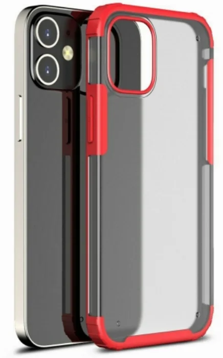 Apple iPhone 12 Mini (5.4) Kılıf Volks Serisi Kenarları Silikon Arkası Şeffaf Sert Kapak - Kırmızı