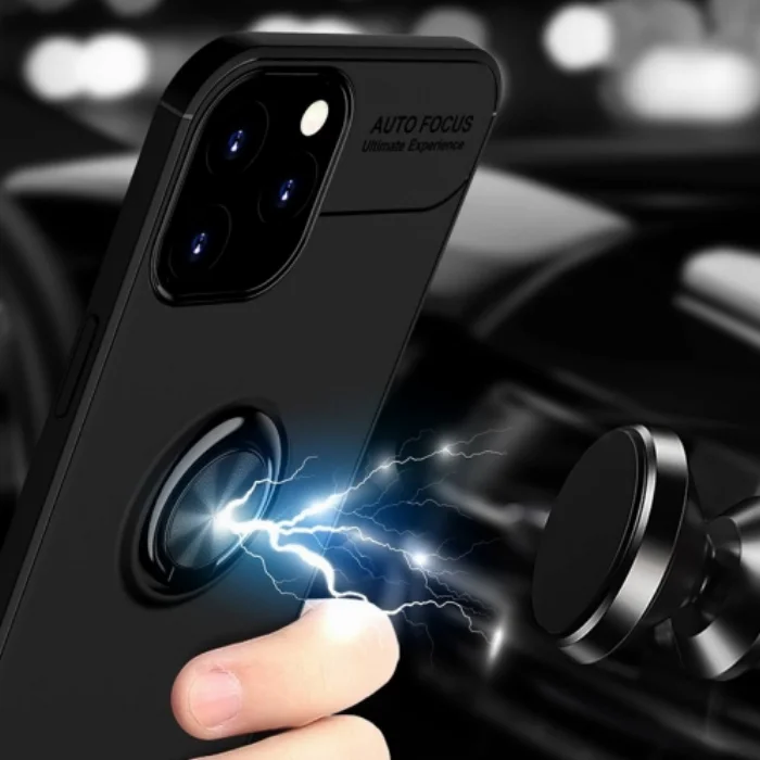 Apple iPhone 12 Pro (6.1) Kılıf Auto Focus Serisi Soft Premium Standlı Yüzüklü Kapak - Siyah