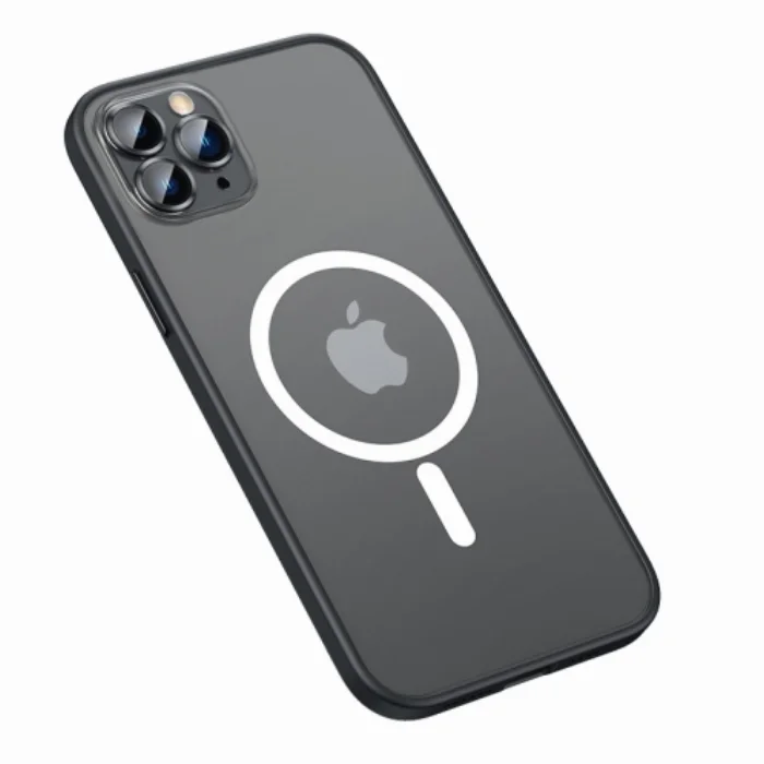 Apple iPhone 12 Pro (6.1) Kılıf Lens Koruyuculu Mokka Magsafe Wireless Silikon Kapak - Siyah