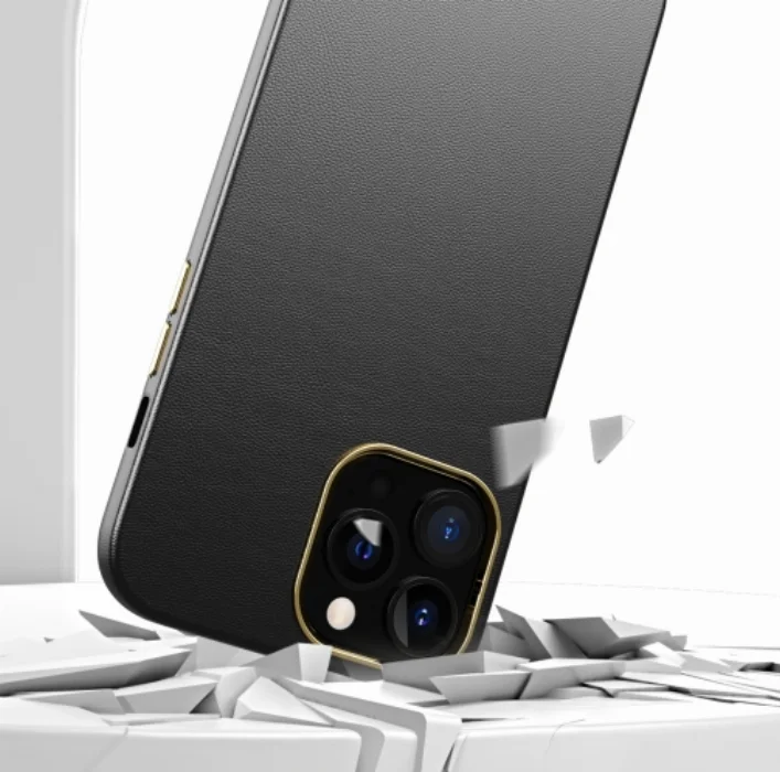 Apple iPhone 12 Pro (6.1) Kılıf Soft Silikon Metalik Deri Natura Kapak - Siyah