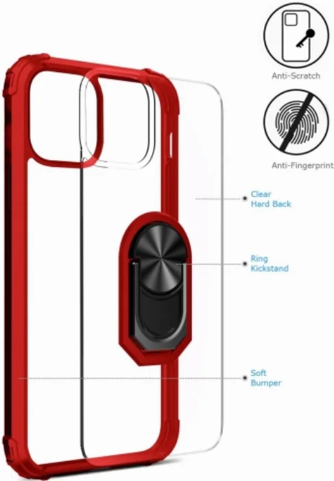 Apple iPhone 12 Pro (6.1) Kılıf Standlı Arkası Şeffaf Kenarları Airbag Kapak - Kırmızı