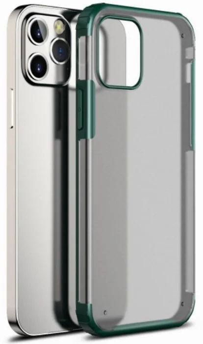 Apple iPhone 12 Pro (6.1) Kılıf Volks Serisi Kenarları Silikon Arkası Şeffaf Sert Kapak - Yeşil