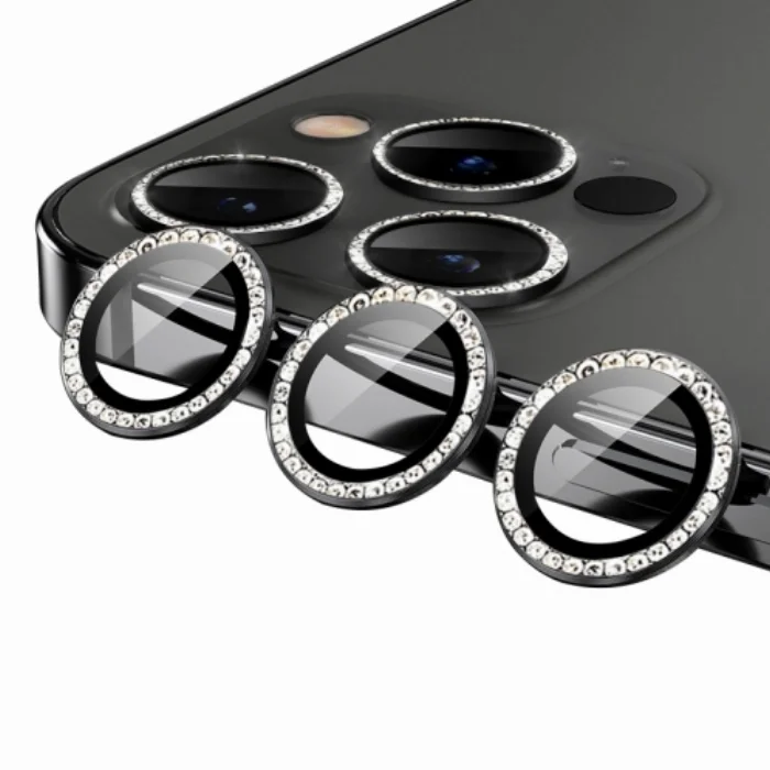 Apple iPhone 12 Pro (6.1) Taşlı Kamera Lens Koruyucu CL-06 - Siyah