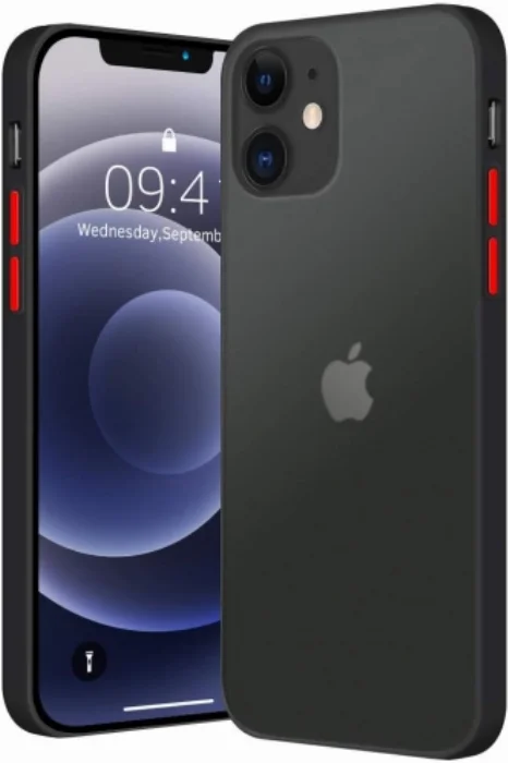 Apple iPhone 12 Pro Max (6.7) Kılıf Exlusive Arkası Mat Tam Koruma Darbe Emici - Siyah