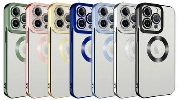 Apple iPhone 12 Pro Max (6.7) Kılıf Kamera Lens Korumalı Şeffaf Renkli Logo Gösteren Parlak Kapak - Lila