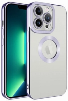 Apple iPhone 12 Pro Max (6.7) Kılıf Kamera Lens Korumalı Şeffaf Renkli Logo Gösteren Parlak Kapak - Lila