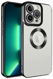 Apple iPhone 12 Pro Max (6.7) Kılıf Kamera Korumalı Silikon Logo Açık Omega Kapak - Siyah