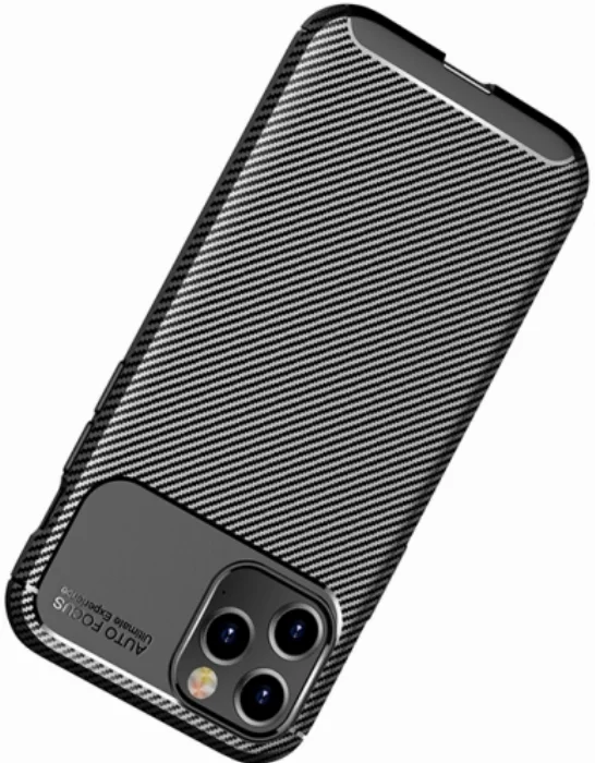 Apple iPhone 12 Pro Max (6.7) Kılıf Karbon Serisi Mat Fiber Silikon Negro Kapak - Siyah