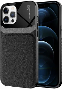 Apple iPhone 12 Pro Max (6.7) Kılıf Deri Görünümlü Emiks Kapak - Siyah