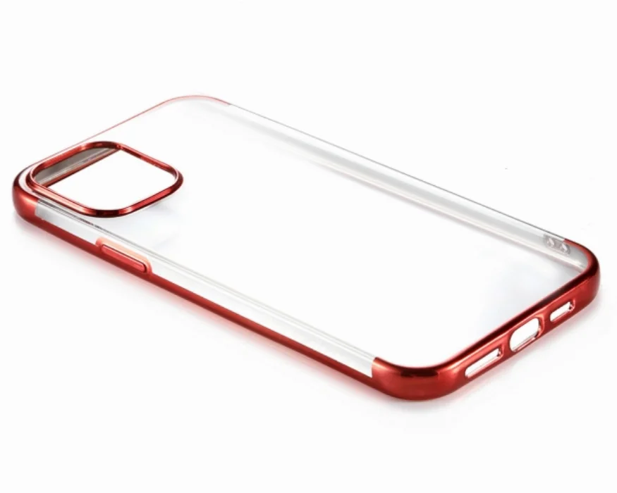 Apple iPhone 12 Pro Max (6.7) Kılıf Renkli Köşeli Lazer Şeffaf Esnek Silikon - Kırmızı