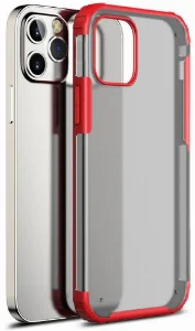 Apple iPhone 12 Pro Max (6.7) Kılıf Volks Serisi Kenarları Silikon Arkası Şeffaf Sert Kapak - Kırmızı