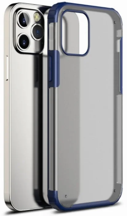 Apple iPhone 12 Pro Max (6.7) Kılıf Volks Serisi Kenarları Silikon Arkası Şeffaf Sert Kapak - Lacivert