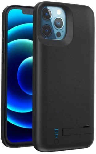 Apple iPhone 12 Pro Max (6.7) Şarjlı Kılıf 6000 mAh Göstergeli Yedek Batarya Powerbank - Siyah