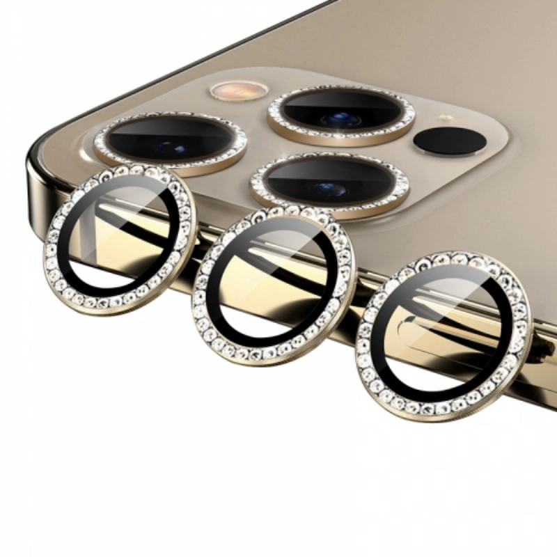 Apple iPhone 12 Pro Max (6.7) Taşlı Kamera Lens Koruyucu CL-06 - Gold